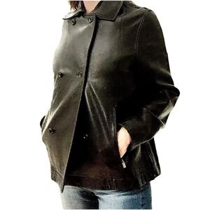 Express Leather Y2K Womens Jacket Small Cropped Peacoat Black  Valentine's Day‎